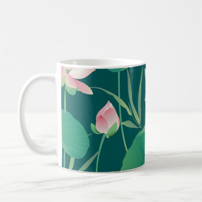 Vattenfärgslotus: vintage sömlösa blommor. kaffemugg (Vänster)