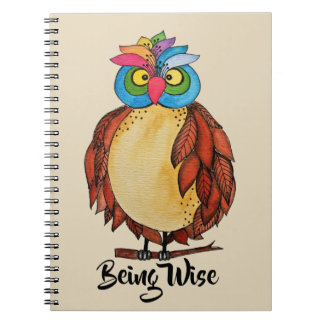 Vattenfärgsmagisk Uggla med regnbågsfjädrar Anteckningsbok