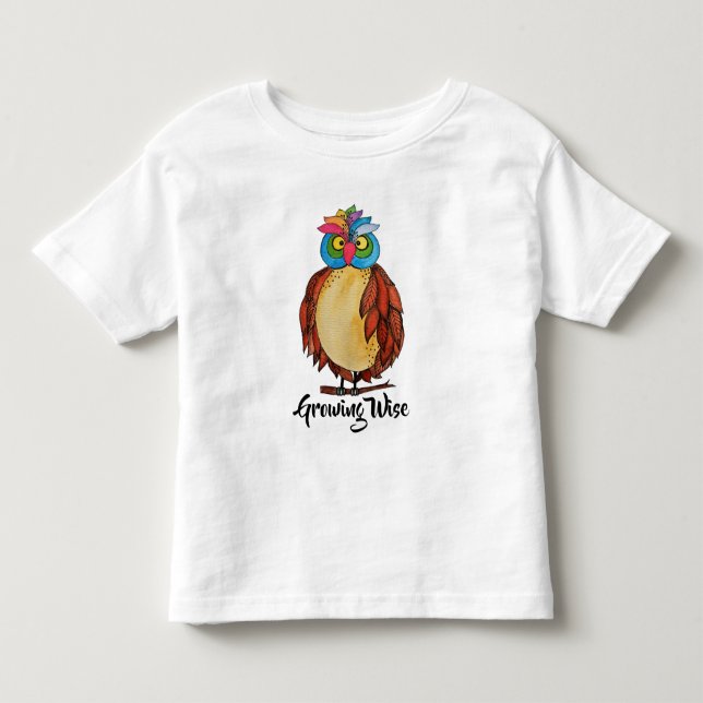 Vattenfärgsmagisk Uggla med regnbågsfjädrar T-shirt (Framsida)