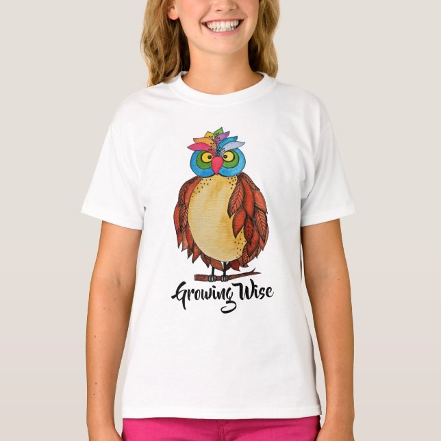 Vattenfärgsmagisk Uggla med regnbågsfjädrar Tee Shirt (Framsida)