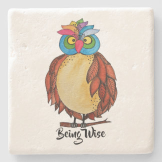 Vattenfärgsmagisk Uggla med regnbågsfjädrar Underlägg Sten