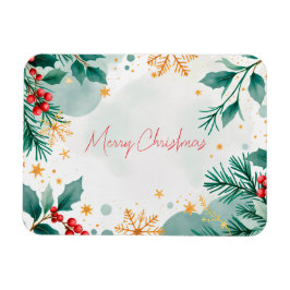 Vattenfärgsmagnet God jul med Löv Magnet