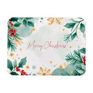 Vattenfärgsmagnet God jul med Löv Magnet