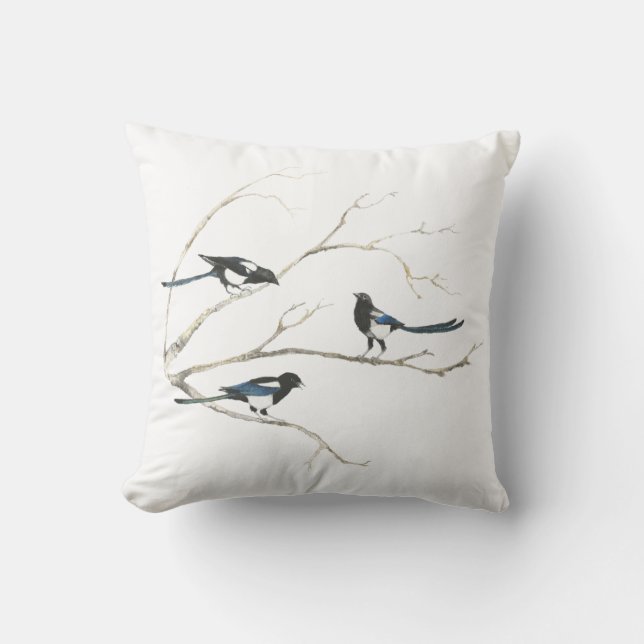 Vattenfärgsmagpie Bird Family Animal Kudde (Framsida)