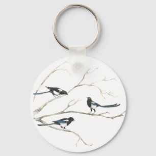 Vattenfärgsmagpie Bird Family Animal Nyckelring