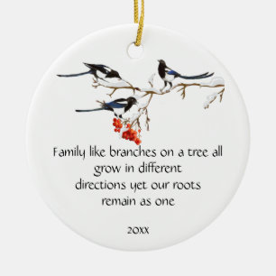 VattenfärgsMagpie-familjens animaliska art Julgransprydnad Keramik