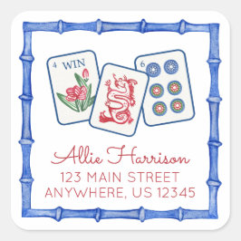 VattenfärgsMahjong Tiles & Bows-hölje Fyrkantigt Klistermärke