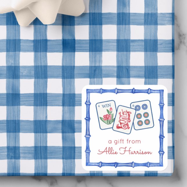 VattenfärgsMahjong Tiles & Bows-hölje Fyrkantigt Klistermärke (Skapare uppladdad)