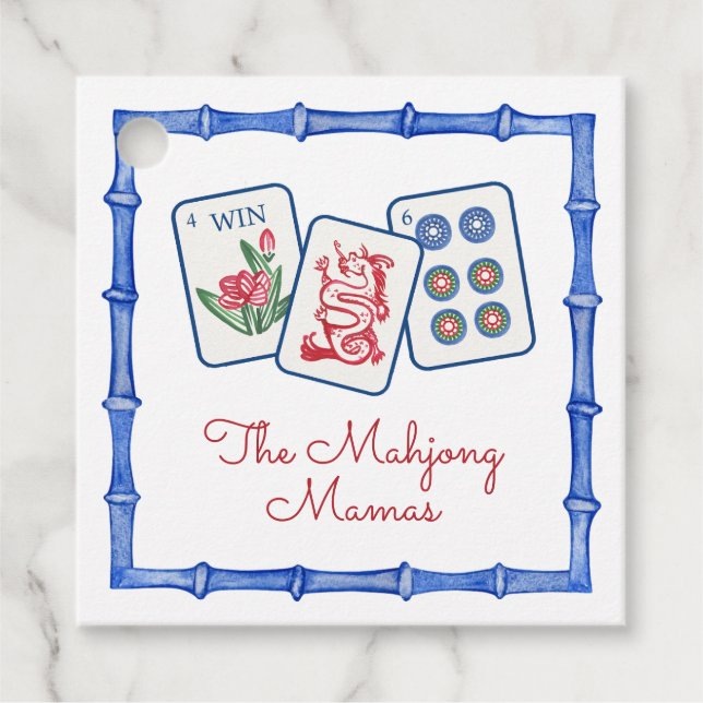 VattenfärgsMahjong Tiles & Bows-hölje Gåvor Etiketter (Framsida)