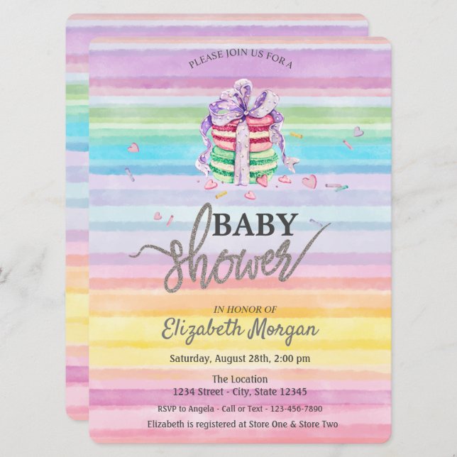 Vattenfärgsmakaroner Färgfläckar Rand Babyskon Inbjudningar (Fram/baksida)