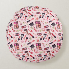 VattenfärgsMakeup Mönster med feminin Charm Rund Kudde