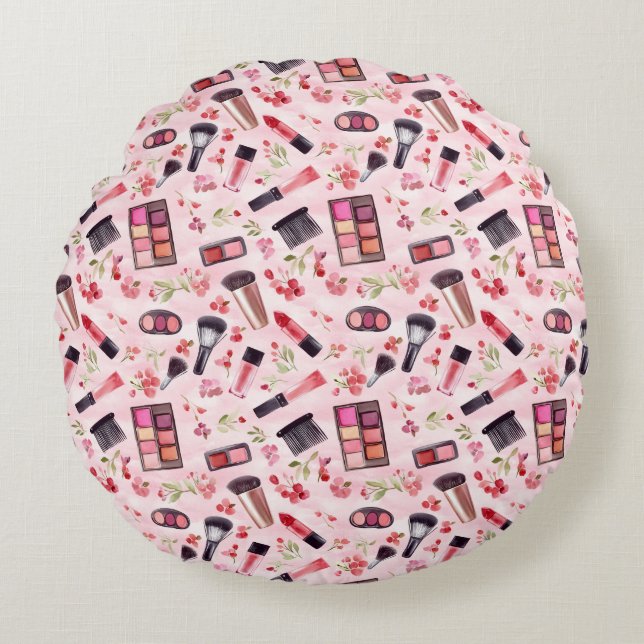 VattenfärgsMakeup Mönster med feminin Charm Rund Kudde (Framsidan)