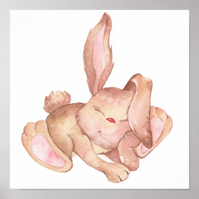 Vattenfärgsmålad Cute Sleeping Bunny Rabbit Poster (Framsidan)