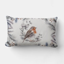 Vattenfärgsmålad vinterfågel sittplats tallgren lumbarkudde