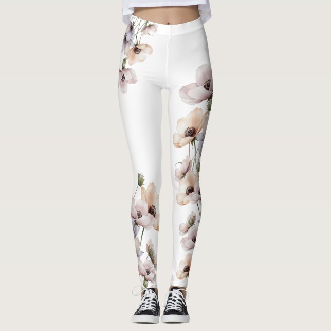 Vattenfärgsmålade Anemonblommor Leggings (Framsida)