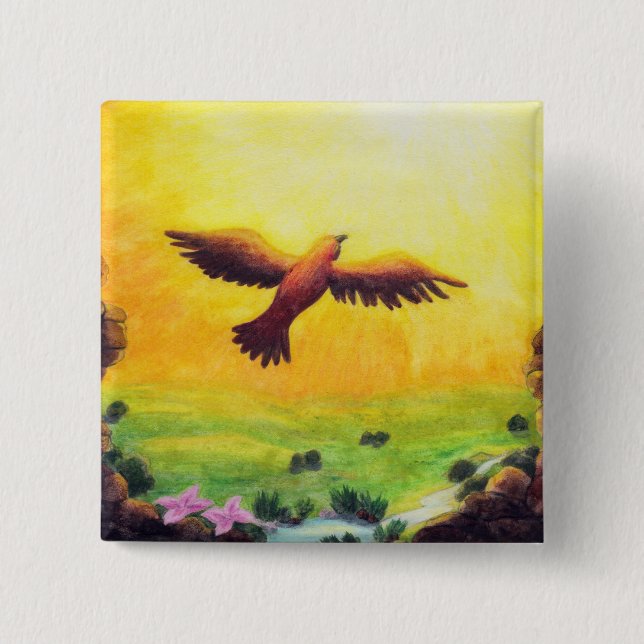 vattenfärgsmålarörn som stigning i vintagen knapp (Framsida)