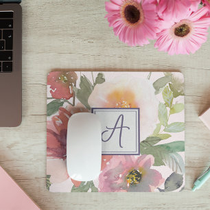 Vattenfärgsmall Monogram Mousepad-Blommigt Musmatta