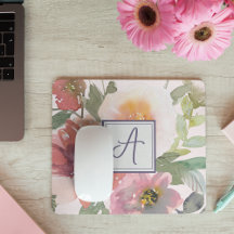 Vattenfärgsmall Monogram Mousepad-Blommigt