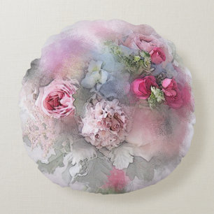 Vattenfärgsmall Ro Flowers Bouquet Blommigt Templ Rund Kudde