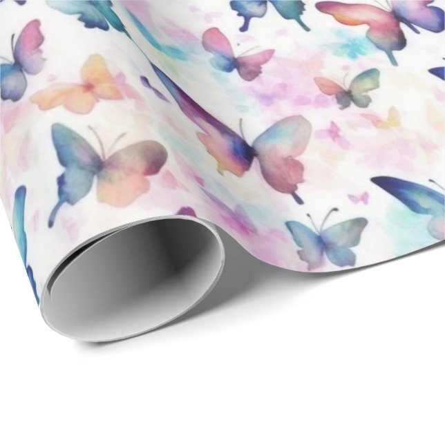 Vattenfärgsmällor: Fluttering Beauty Presentpapper (Rullad Hörn)