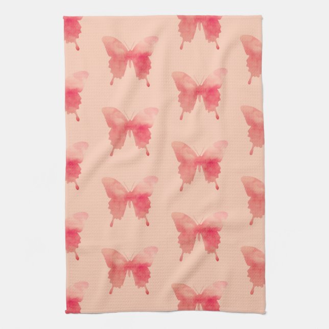 Vattenfärgsmällor - Koral och persika Kökshandduk (Vertikal)