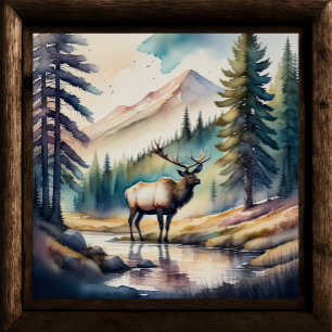 Vattenfärgsmålning av Elk i skogen 1:1 Poster