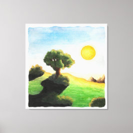 vattenfärgsmålning fantasi träd naturlandskap canvastryck