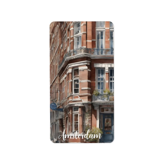 Vattenfärgsmålning i Amsterdam Adressetikett (Framsidan)