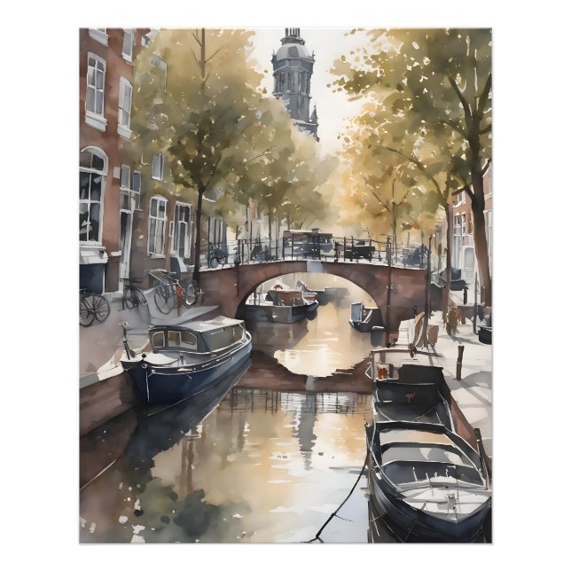 Vattenfärgsmålning i Amsterdam Fototryck (Framsidan)