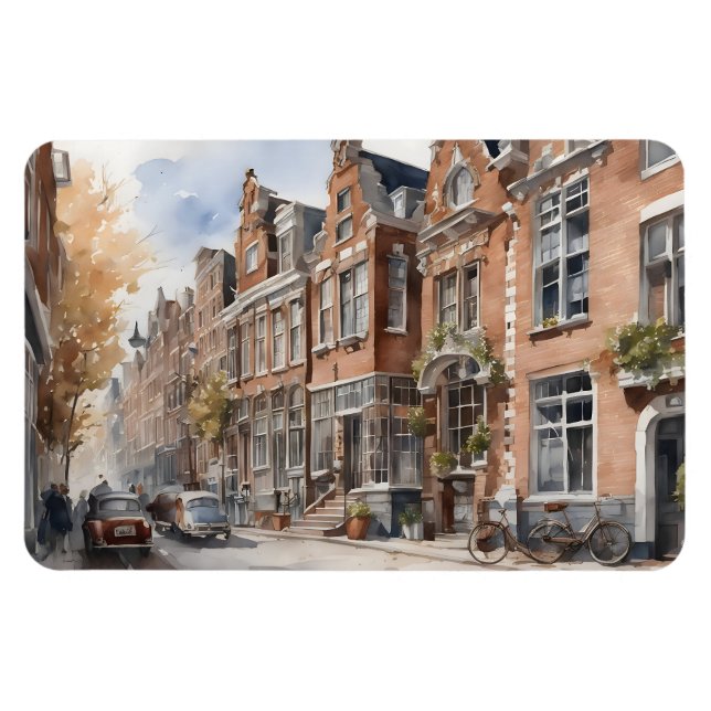 Vattenfärgsmålning i Amsterdam Magnet (Horisontell)