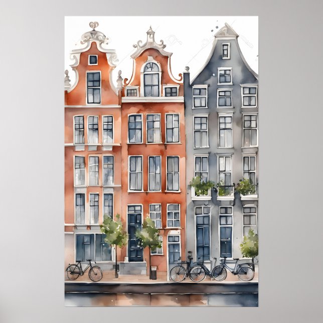 Vattenfärgsmålning i Amsterdam Poster (Framsidan)