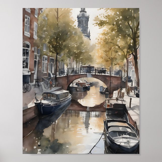 Vattenfärgsmålning i Amsterdam Poster (Framsidan)