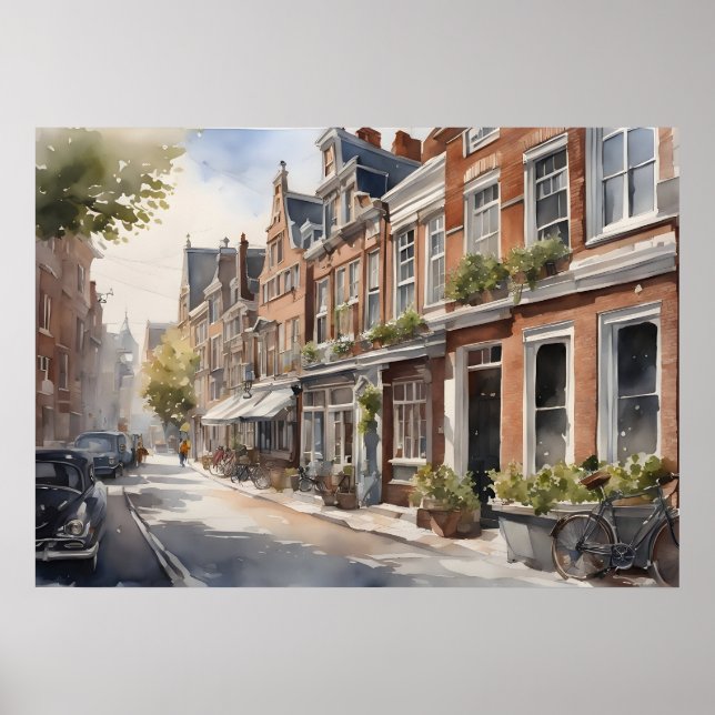 Vattenfärgsmålning i Amsterdam Poster (Framsidan)