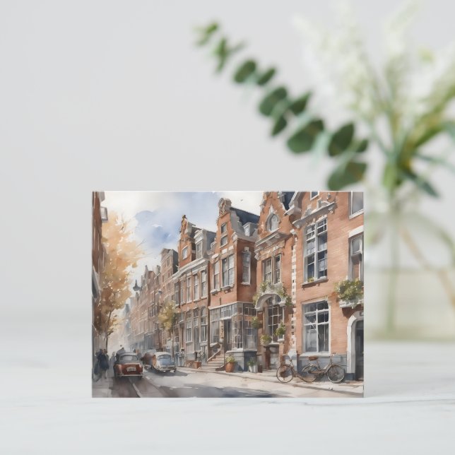 Vattenfärgsmålning i Amsterdam Vykort (Stående Fram)