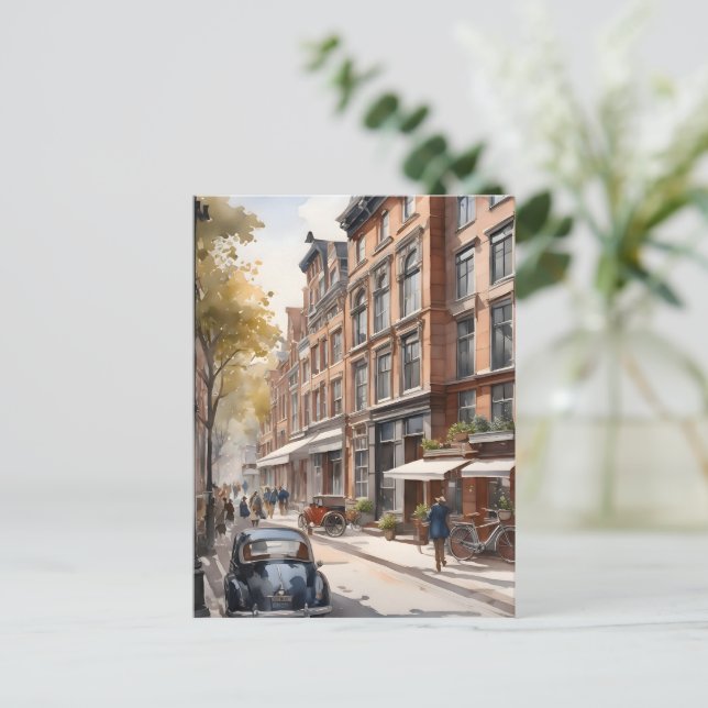 Vattenfärgsmålning i Amsterdam Vykort (Stående Fram)