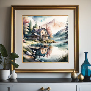Vattenfärgsmålning i Sjö House Poster