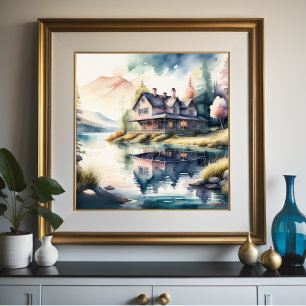 Vattenfärgsmålning i Sjö House Poster
