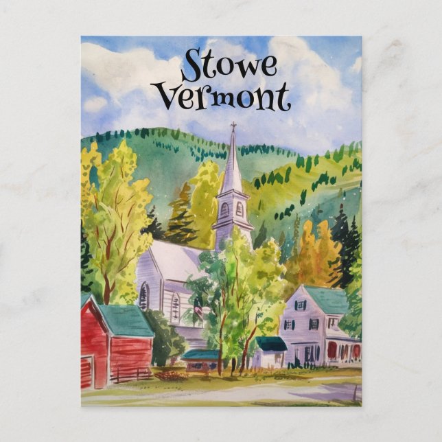 Vattenfärgsmålning i Stowe Vermont Village Vykort (Framsida)