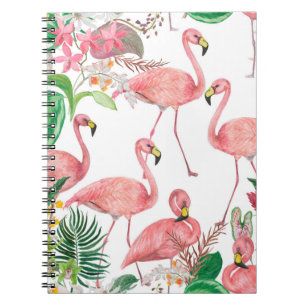 Vattenfärgsmålning sömlös mönster med flamingo anteckningsbok