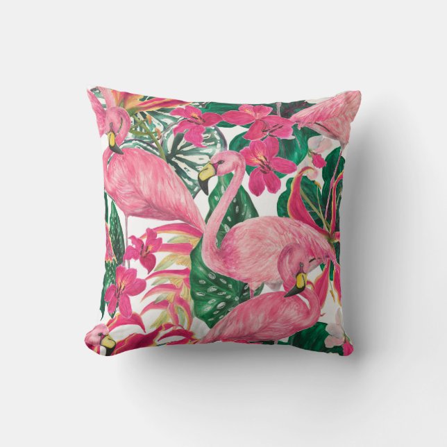 Vattenfärgsmålning sömlös mönster med flamingo kudde (Framsida)