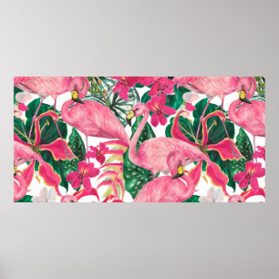 Vattenfärgsmålning sömlös mönster med flamingo poster
