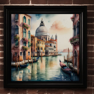 Vattenfärgsmålning Venedig City Scene Gondola 1:1 Poster