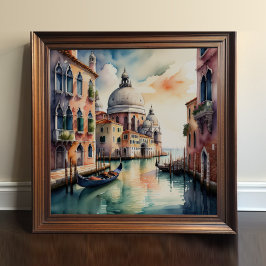 Vattenfärgsmålning Venedig City Scene Gondola 1:1 Poster