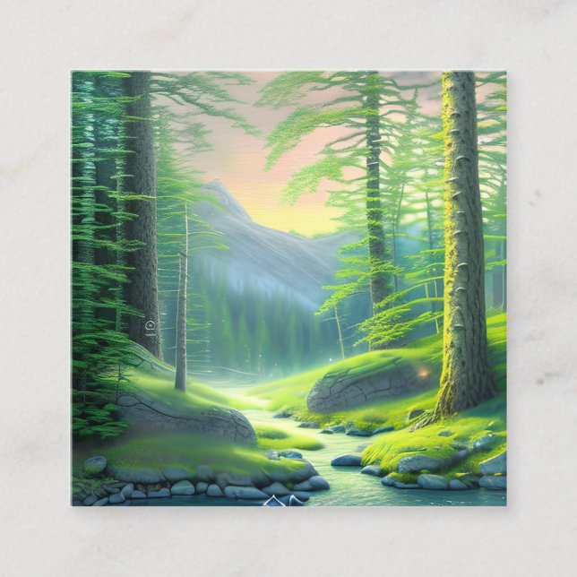 Vattenfärgsmålningar som avbildar skog fyrkantigt visitkort (Framsida)