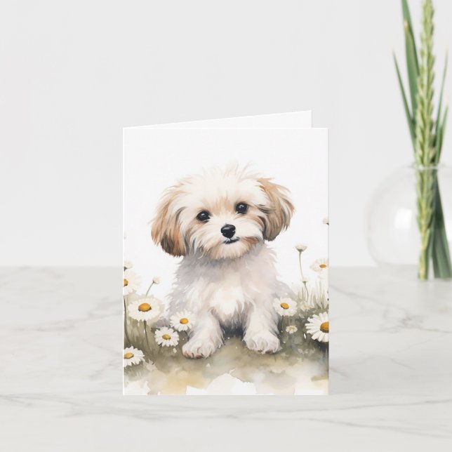 Vattenfärgsmaltesiska Hund I Daisy Anteckningskort (Framsida)