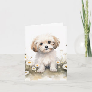 Vattenfärgsmaltesiska Hund I Daisy Anteckningskort