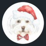Vattenfärgsmaltesiska i jultomten runt klistermärke<br><div class="desc">God jul! Lägg till en festlig accent på dina kort,  inbjudningar och kuvert med anpassadet Juldekal. Den har en vattenfärg maltesisk som bär en julhatt. Anpassa den här söta julklisten genom att lägga till dina detaljer. Denna maltesiska hund juldekaler finns på andra djurkroppar.</div>