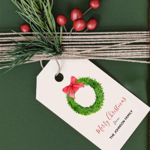 Vattenfärgsmandning med röda Juletiketter Presentetikett