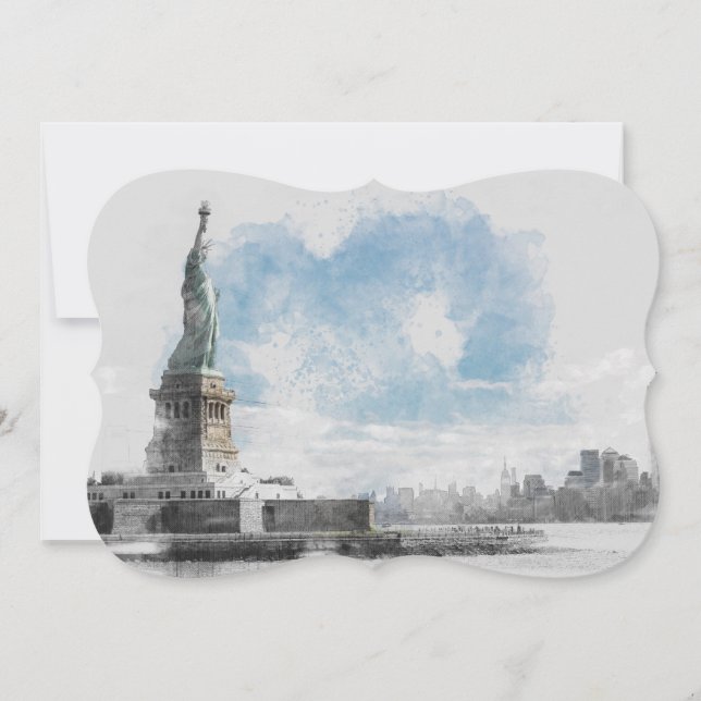 VattenfärgsManhattan och Frihetsgudinnan - platta  (Framsida)
