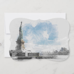 VattenfärgsManhattan och Frihetsgudinnan - platta